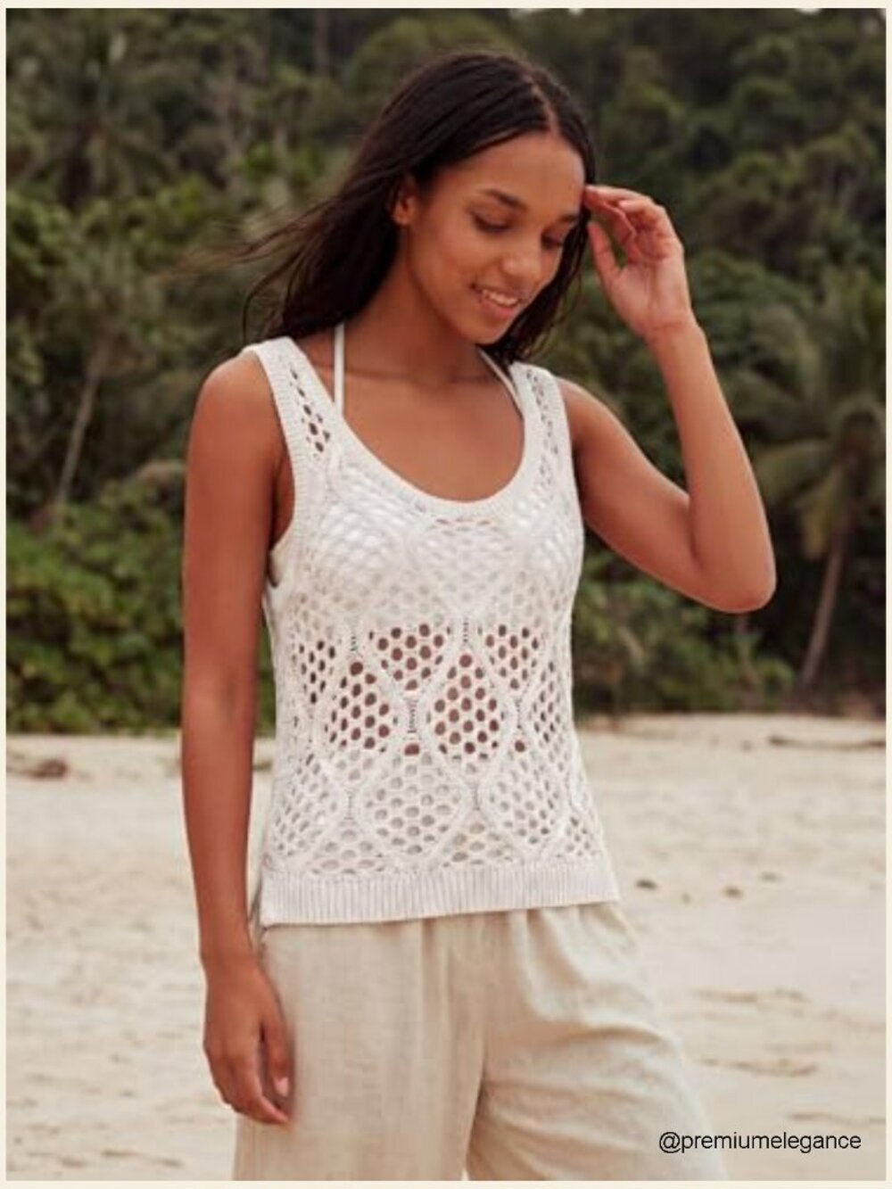 Crochet Sleeveless Tank Top Boho Hollow Out Beach Cover Up Summer Sweater Vest - Picture 4 of 7